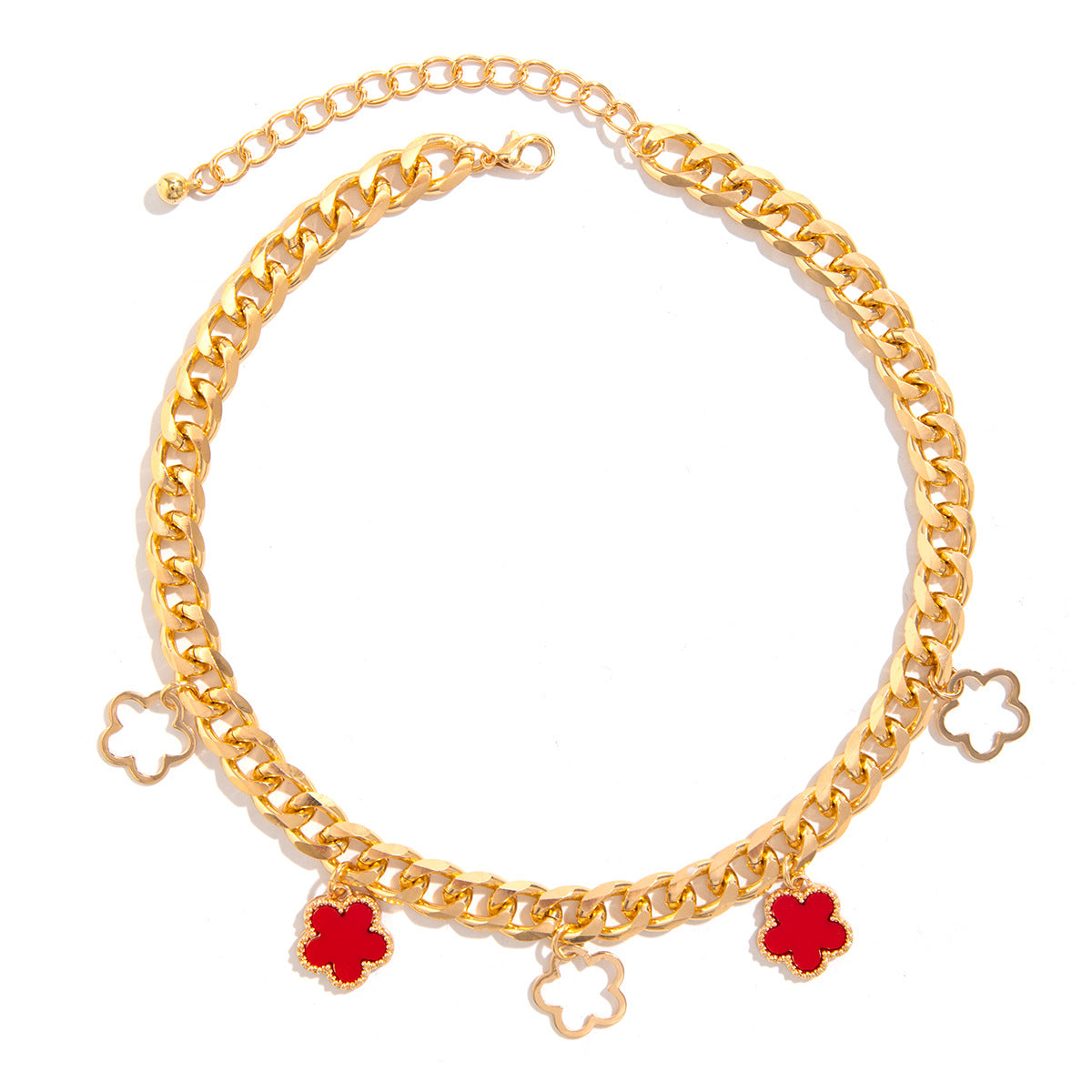 French elegant five leaf clover minimalist style necklace with sweet turquoise patterned flowers necklaces