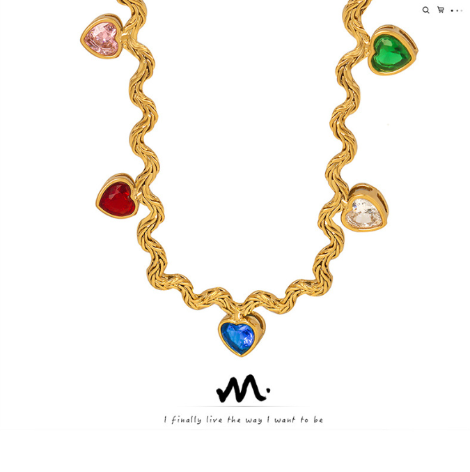 Geometric Colorful Peach Heart Zircon Pendant Necklace Fashion Trend Personalized Design Collar Chain - AstroVerse™