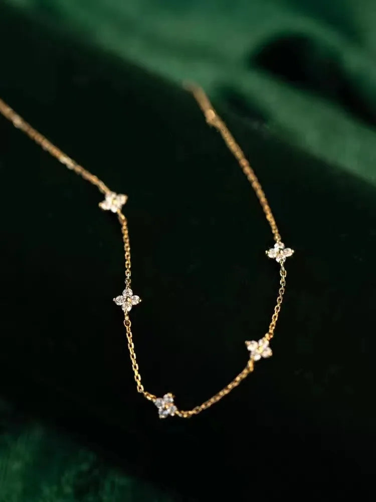 925 Sterling Silver Flower Bracelet - Five Zircon Clover Charm Gold Plated - AstroVerse™