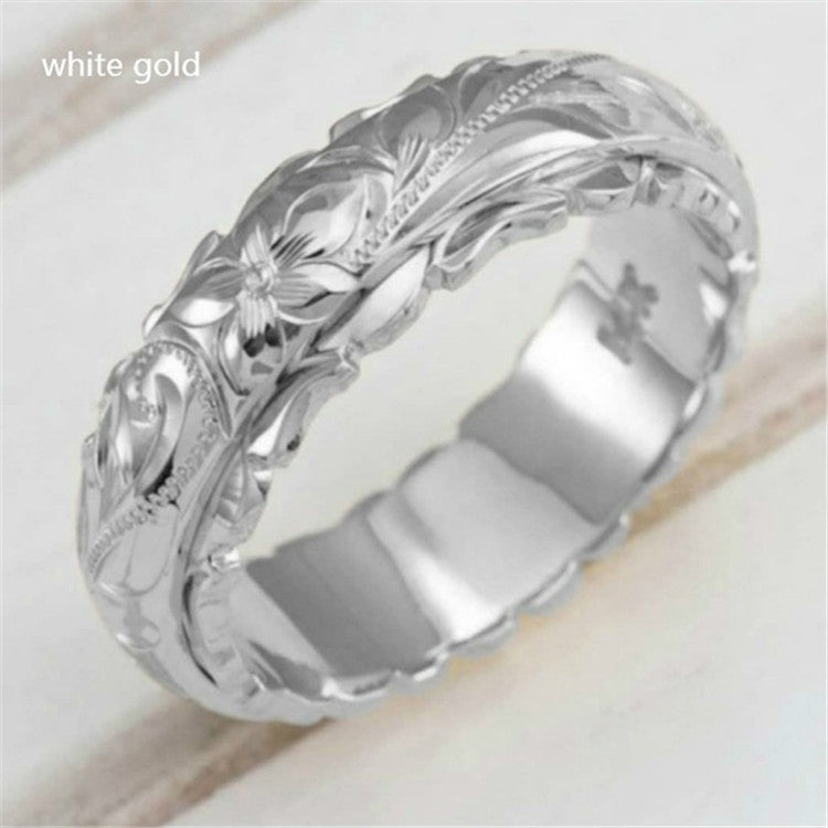 14K Gold Plated Rose Ring - Suspended Engraved Flower Band Women's - AstroVerse™