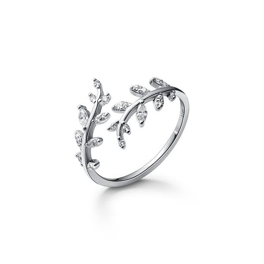 925 Sterling Silver Branch Ring - Leaf Bud Open Band Adjustable - AstroVerse™