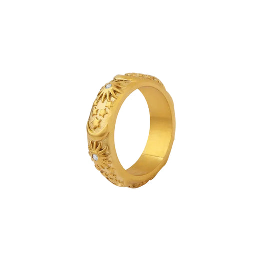 Star Moon Shaped Sparkling Zircon Design Ring Titanium Steel Handmade Jewelry for Girls - AstroVerse™