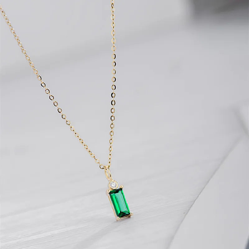 925 Sterling Silver 14K Gold Plated Emerald Green Mini Rectangle Zircon Necklace - AstroVerse™