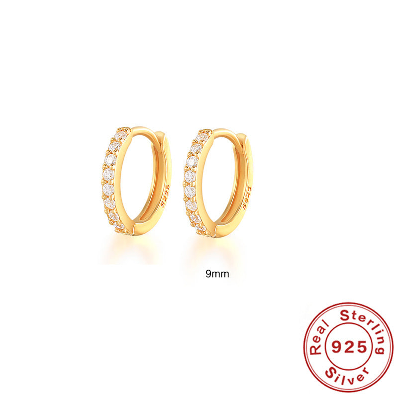 S925 Sterling Silver Circle Earrings with Turquoise and Diamond Inlay 18K Gold Plated Stud Earrings Jewelry