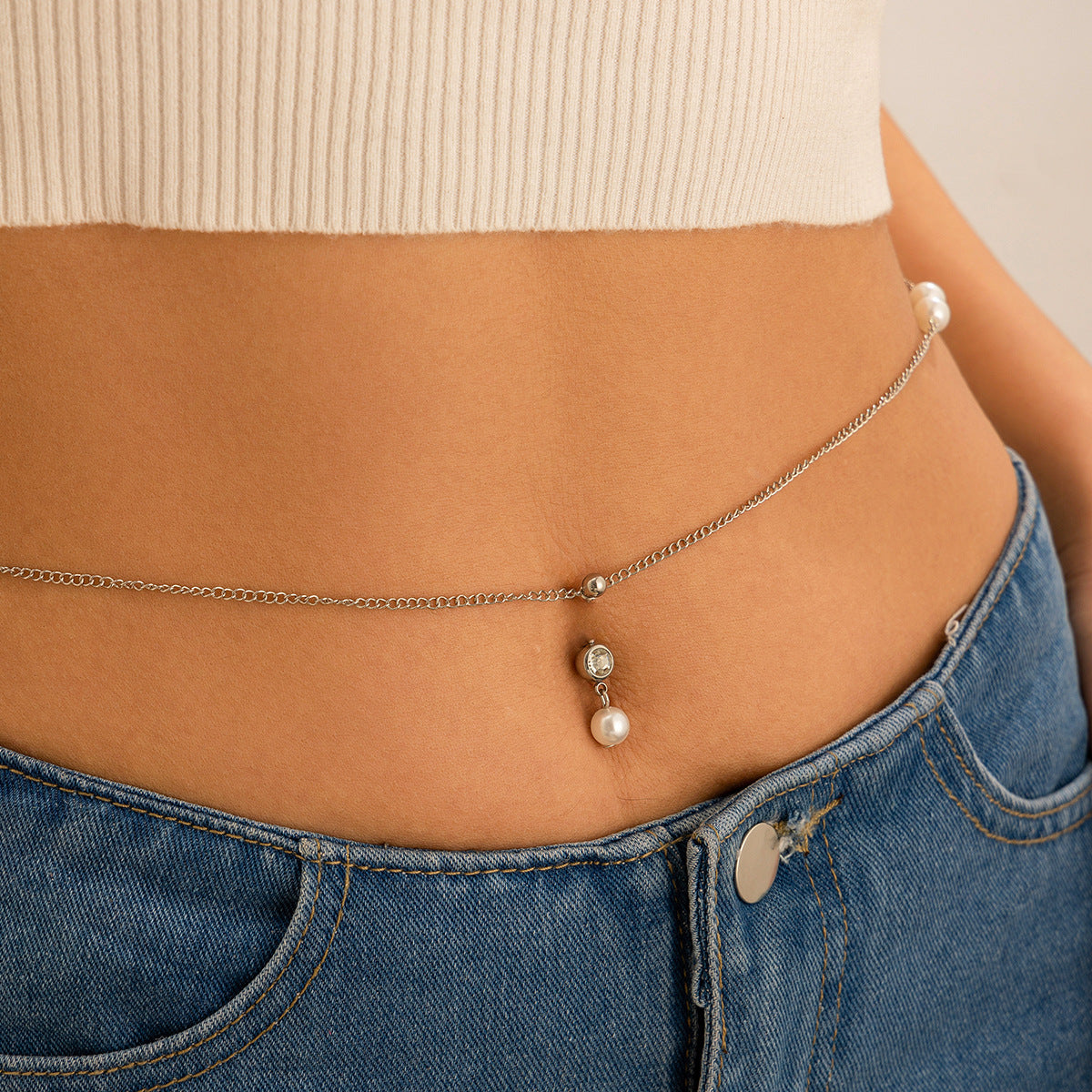 Zircon navel nail body chain sexy imitation pearl tassel chain - AstroVerse™