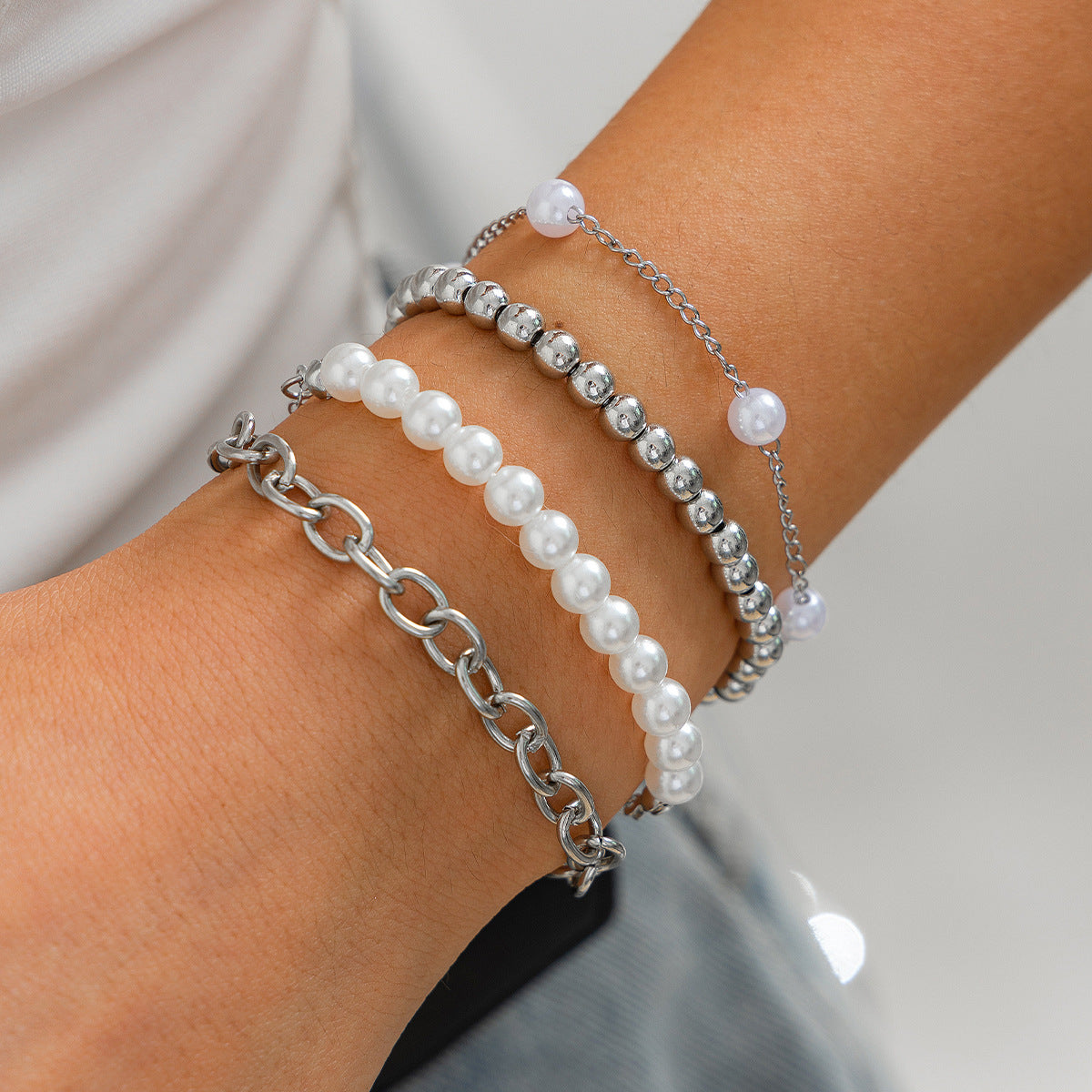 4-Piece Layered Bracelet Set - Gold Beaded & Pearl Stack Bracelets - AstroVerse™