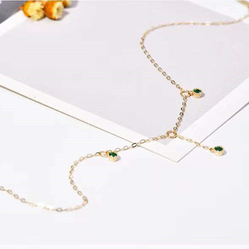 S925 Sterling Silver Plated 14K Gold Anklet Female Ins Style Temperament All-Match Emerald Diamond High-End Summer Anklet - AstroVerse™