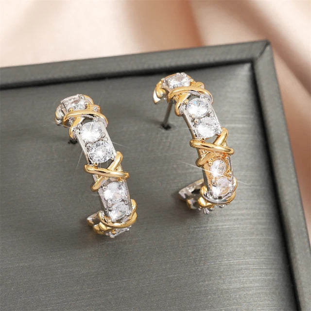 Vintage CC Design Hoop Earrings for Women Korean Fashion X Cross Zircon Earring Engagement Jewelry Gift - AstroVerse™