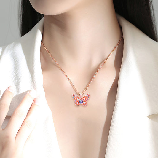 Colorful Diamond Butterfly Projection Pendant Female 100 Languages I Love You HD Color Photo Necklace Female - AstroVerse™
