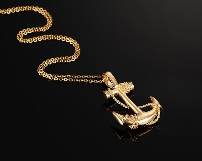 Men's stainless steel anchor pendant inspired by Pirates of the Caribbean style, featuring detailed nautical design.