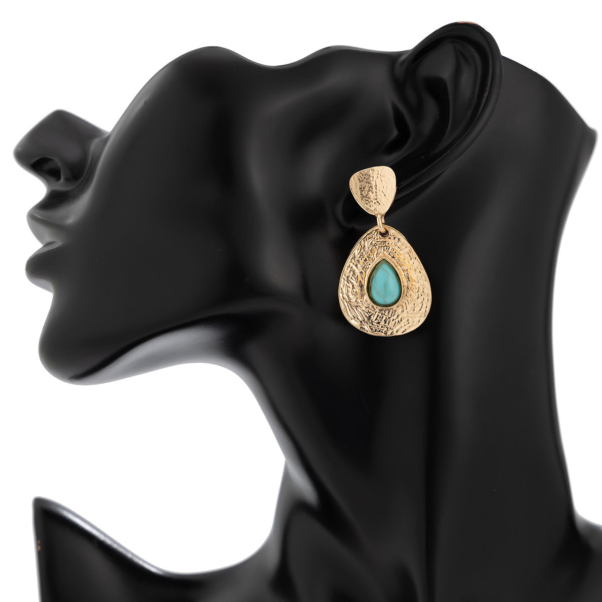 Turquoise Drop Earrings - Gold Textured Teardrop Geometric Stud Dangle - AstroVerse™