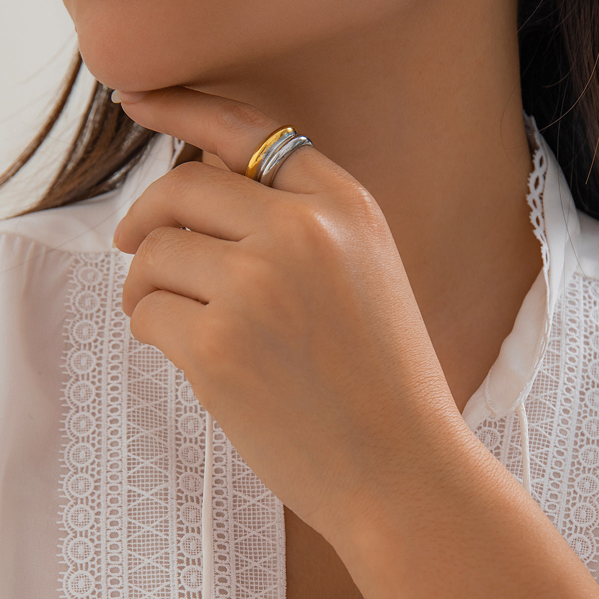 Eprolo retro ripple ring with irregular concave and convex design, simple personalized alloy handpiece on a white background
