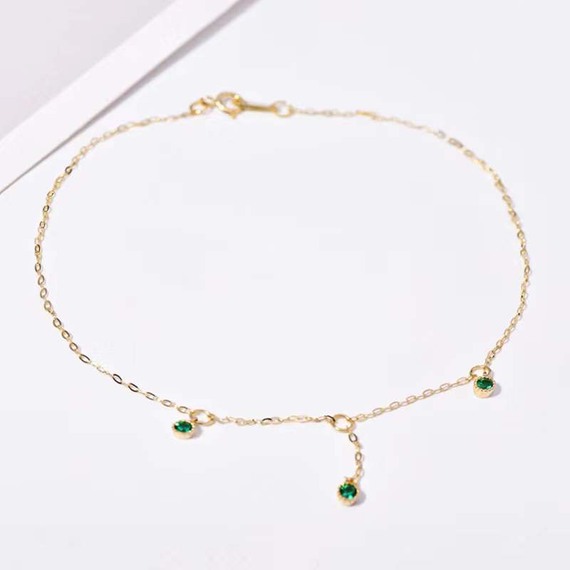 S925 Sterling Silver Plated 14K Gold Anklet Female Ins Style Temperament All-Match Emerald Diamond High-End Summer Anklet - AstroVerse™