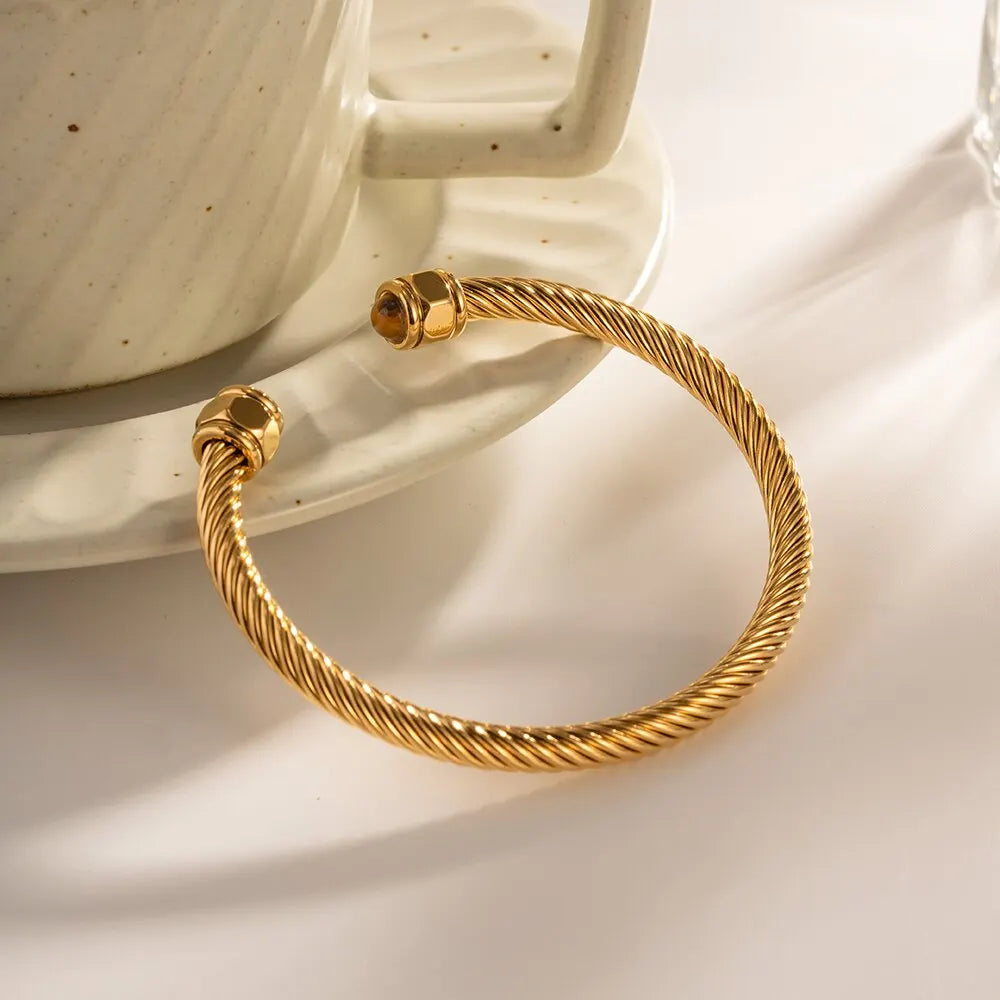 18K Gold-Plated Natural Stone Twisted Thread Bracelet
