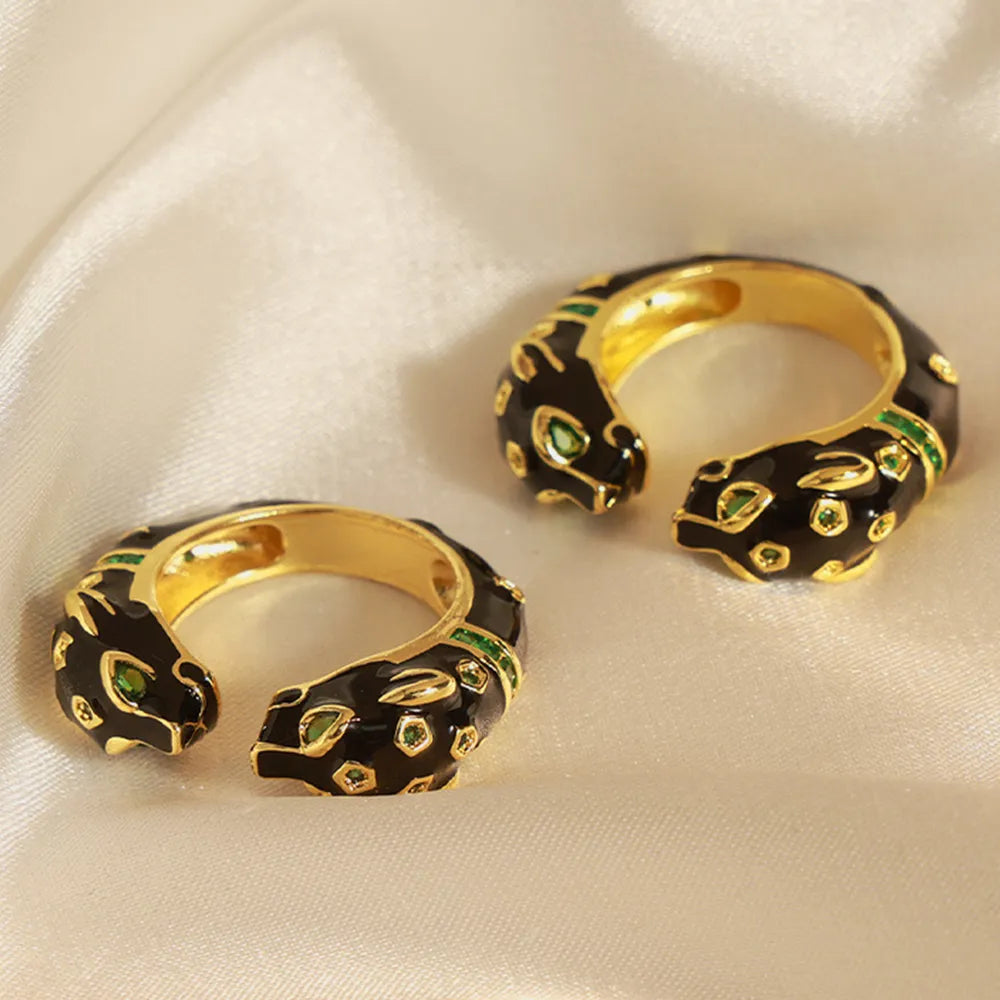 Black Panther Ring - Enamel Open Band with Crystals Adjustable - AstroVerse™