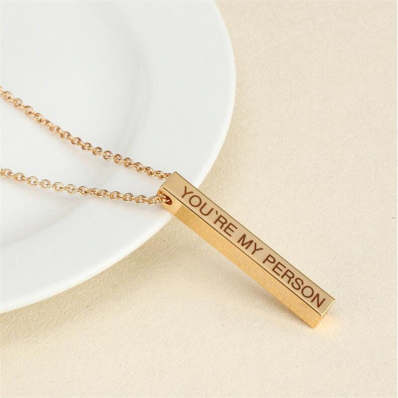 Four Sides Engraving Personalized Square Bar Custom Name Necklace Stainless Steel Pendant Necklace Women/Men Gift MNE180014 - AstroVerse™