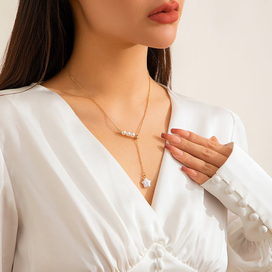 Layered Pearl Pendant Necklace - Gold Adjustable Chain - AstroVerse™