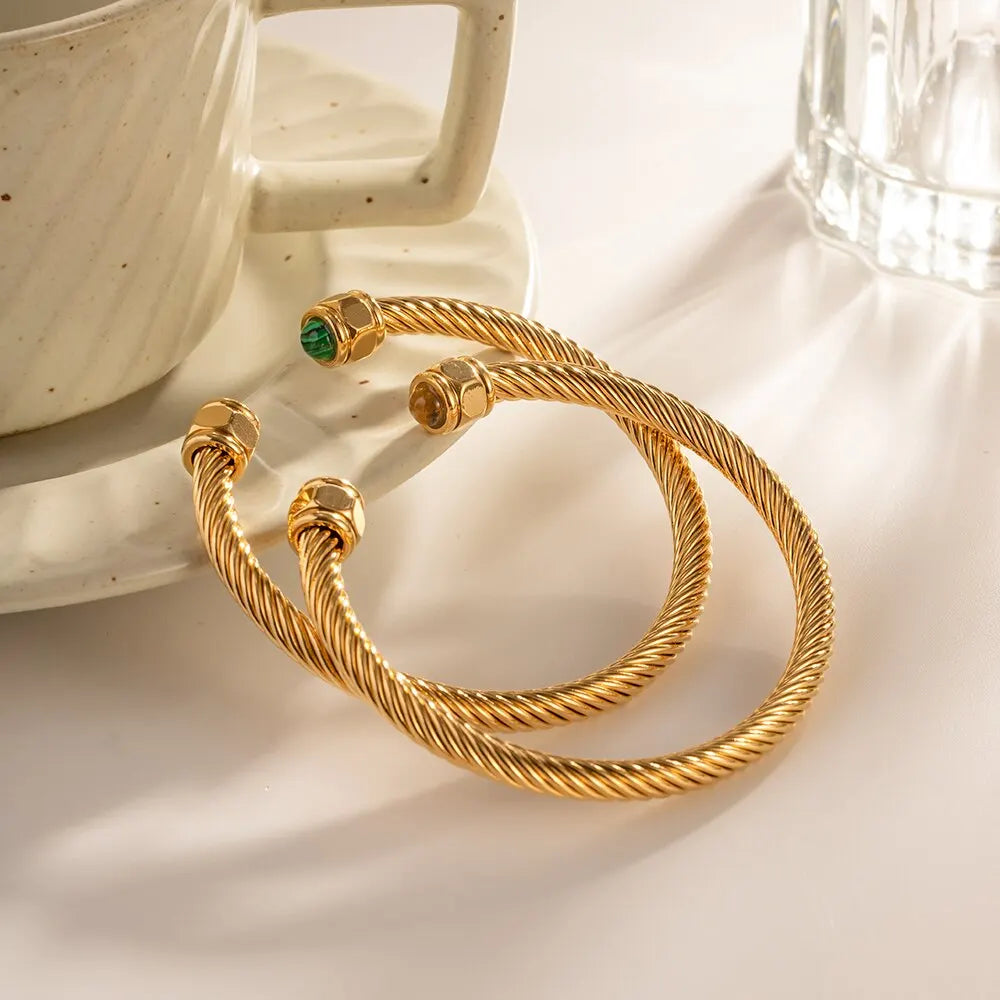 18K Gold-Plated Natural Stone Twisted Thread Bracelet