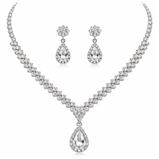 Exquisite Claw Chain Water Drop Necklace and Earring Set