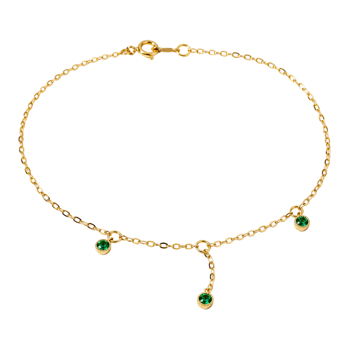 S925 Sterling Silver Plated 14K Gold Emerald Anklet