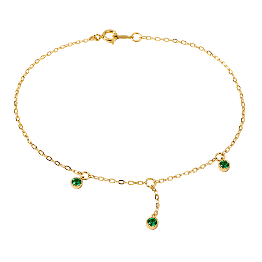 S925 Sterling Silver Plated 14K Gold Emerald Anklet