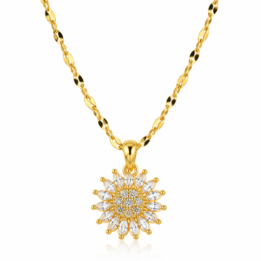 Rotating Sunflower Necklace with Full Diamond Daisy Collar Chain Female