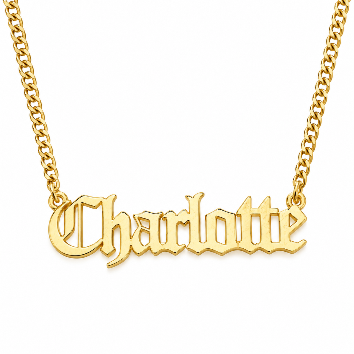 Vintage Font Custom Name Necklace – Stainless Steel 18K Gold-Plated