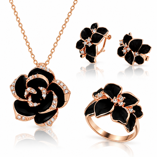 Rose Flower Enamel Jewelry Set