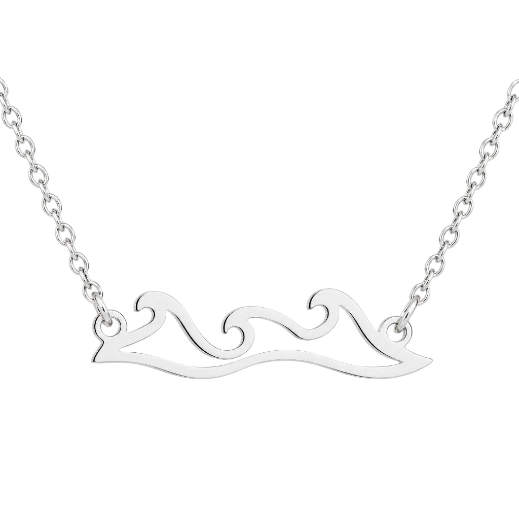 Wave Necklace Stainless Steel - Beach Surfer Pendant 45cm Ocean