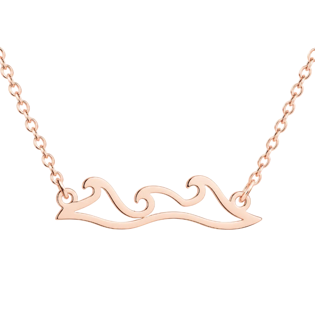 Wave Necklace Stainless Steel - Beach Surfer Pendant 45cm Ocean