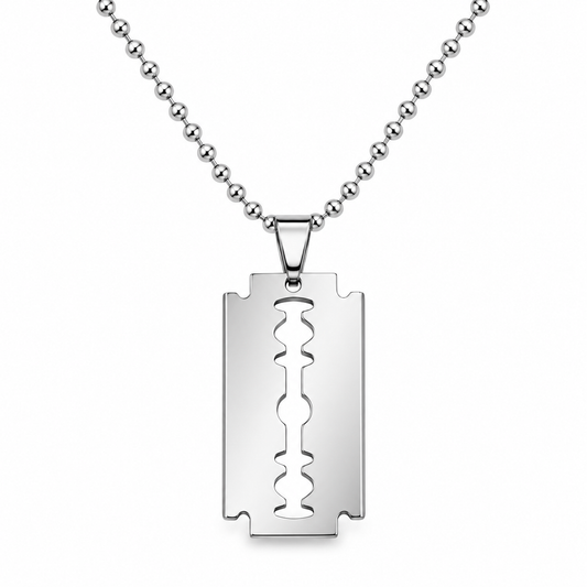 Razor Blade Necklace Stainless Steel - Men's Silver Pendant 60cm Chain