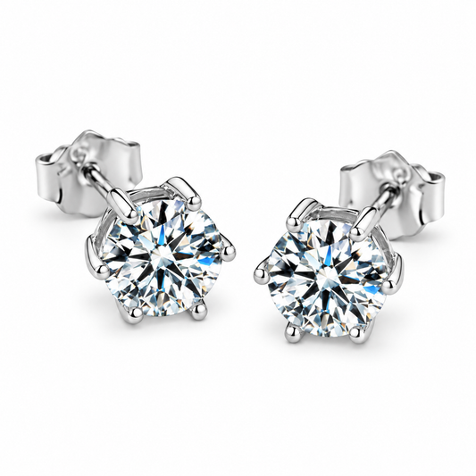 Moissanite Stud Earrings 925 Silver - 7mm Round Diamond Studs