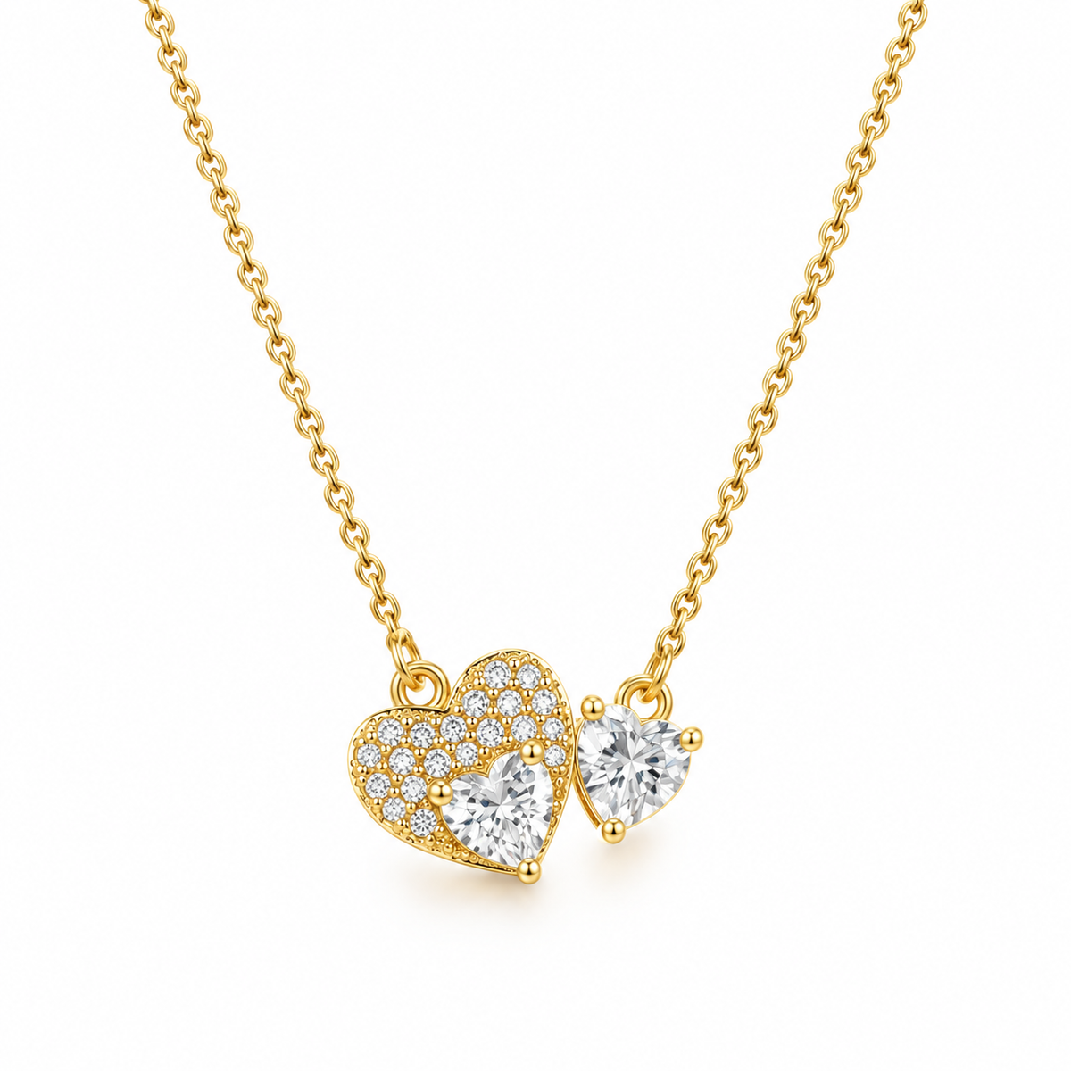 925 Sterling Silver Heart Necklace - 18K Gold Plated Zircon