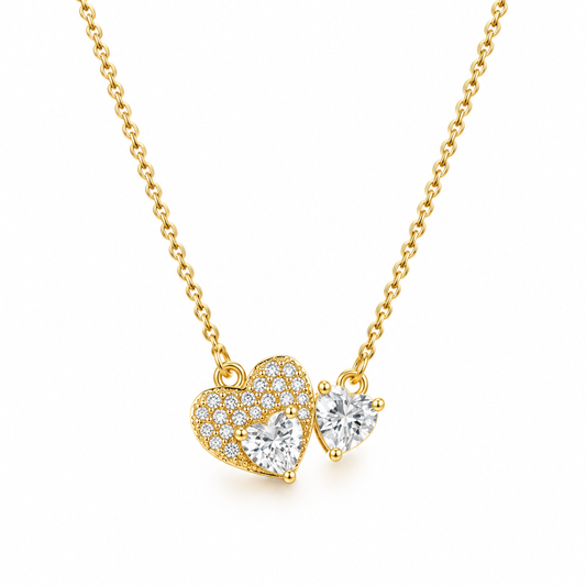925 Sterling Silver Heart Necklace - 18K Gold Plated Zircon