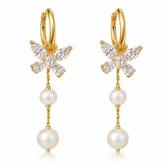 One Style For Dual-wear Diamond Butterfly Pearl Tassel Ear Clip