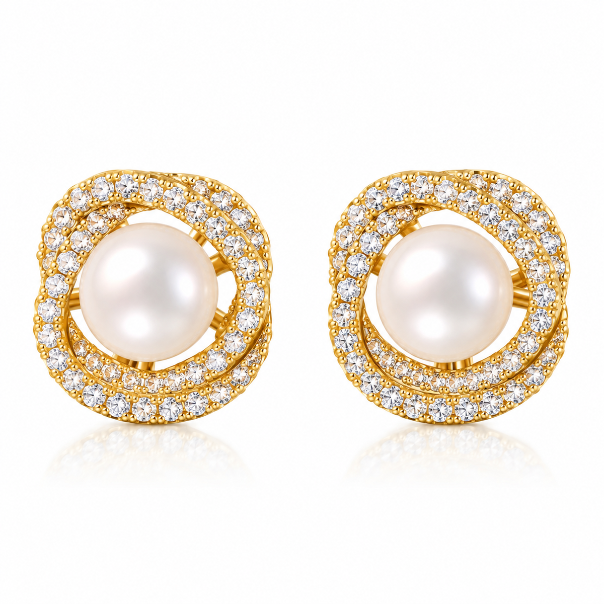 Ticora natural pearl halo earrings featuring a central pearl surrounded by sparkling accents, elegant jewelry for special occasions