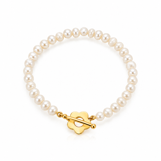 Titanium Steel Pearl Bracelet - Flower Design Freshwater Pearl Set