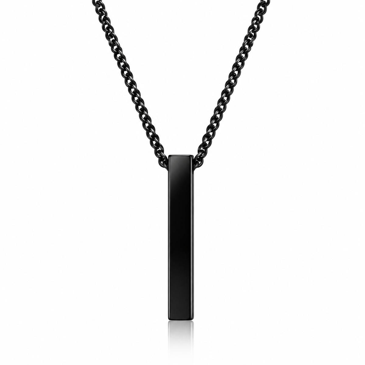 Black Rectangle Pendant Necklace Men - Stainless Steel Cuban Chain