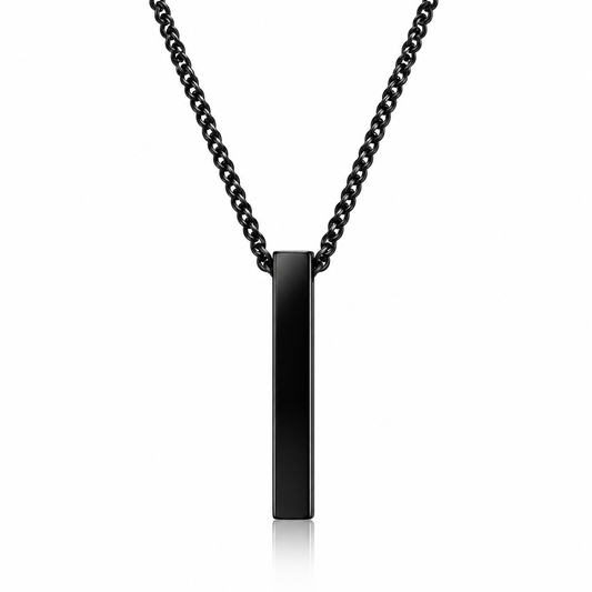 Black Rectangle Pendant Necklace Men - Stainless Steel Cuban Chain