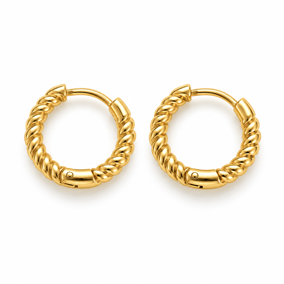 18K Gold Plated Huggie Earrings - Stainless Steel Small Hoop Studs