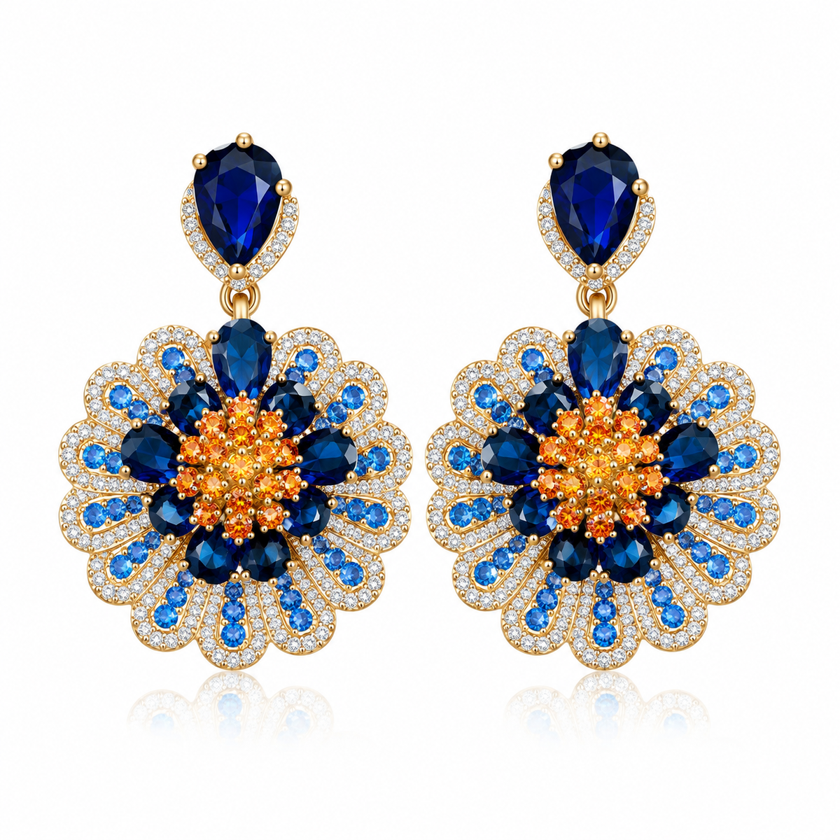 Elegant Blue Zircon Earrings - Luxury Flower Pendant Drop Silver Needle