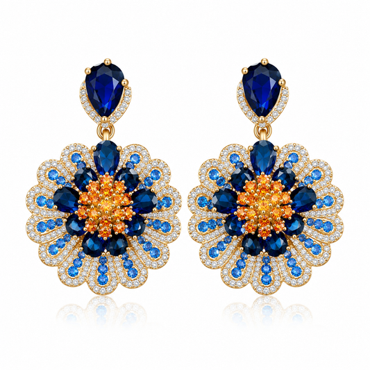 Elegant Blue Zircon Earrings - Luxury Flower Pendant Drop Silver Needle
