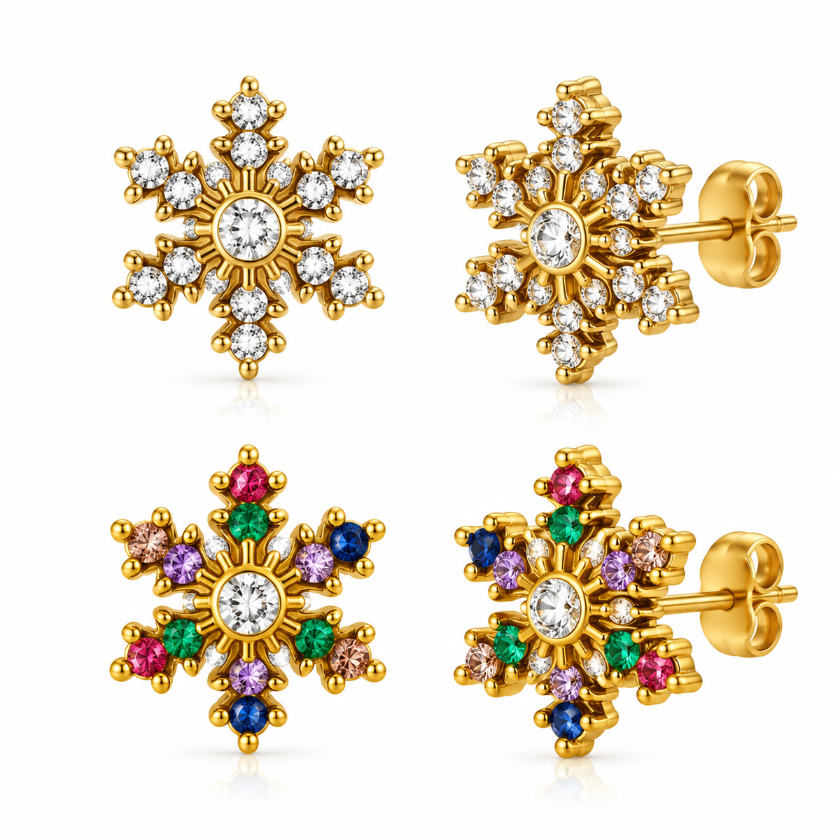 Stainless Steel Snowflake Stud Earrings