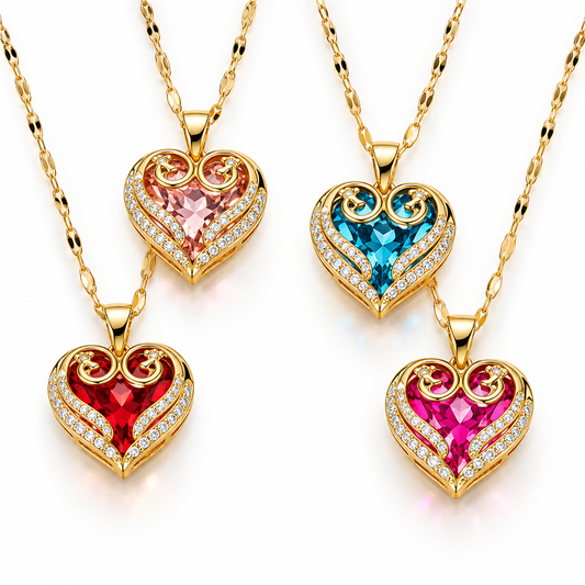 Colorful Zircon Heart Necklace - Gold Plated Titanium Steel Pendant