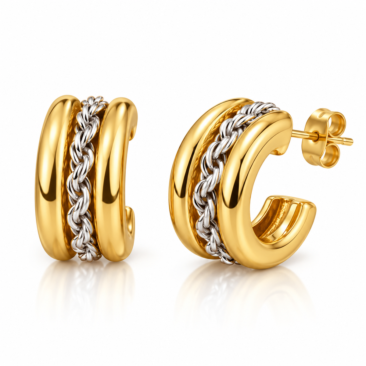 Gold Geometric Knot Earrings - C-Shape Semi-Circle Statement Earrings