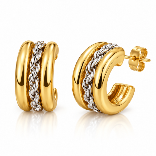 Gold Geometric Knot Earrings - C-Shape Semi-Circle Statement Earrings