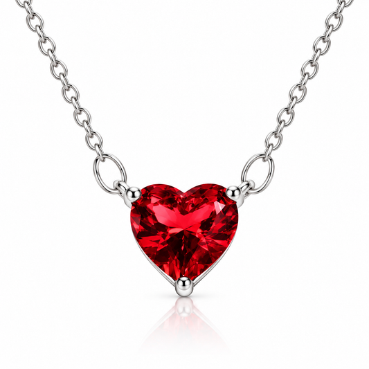 Exquisite Red Heart Pendant Necklace Cubic Zirconia Crystal Chain Necklace for Women