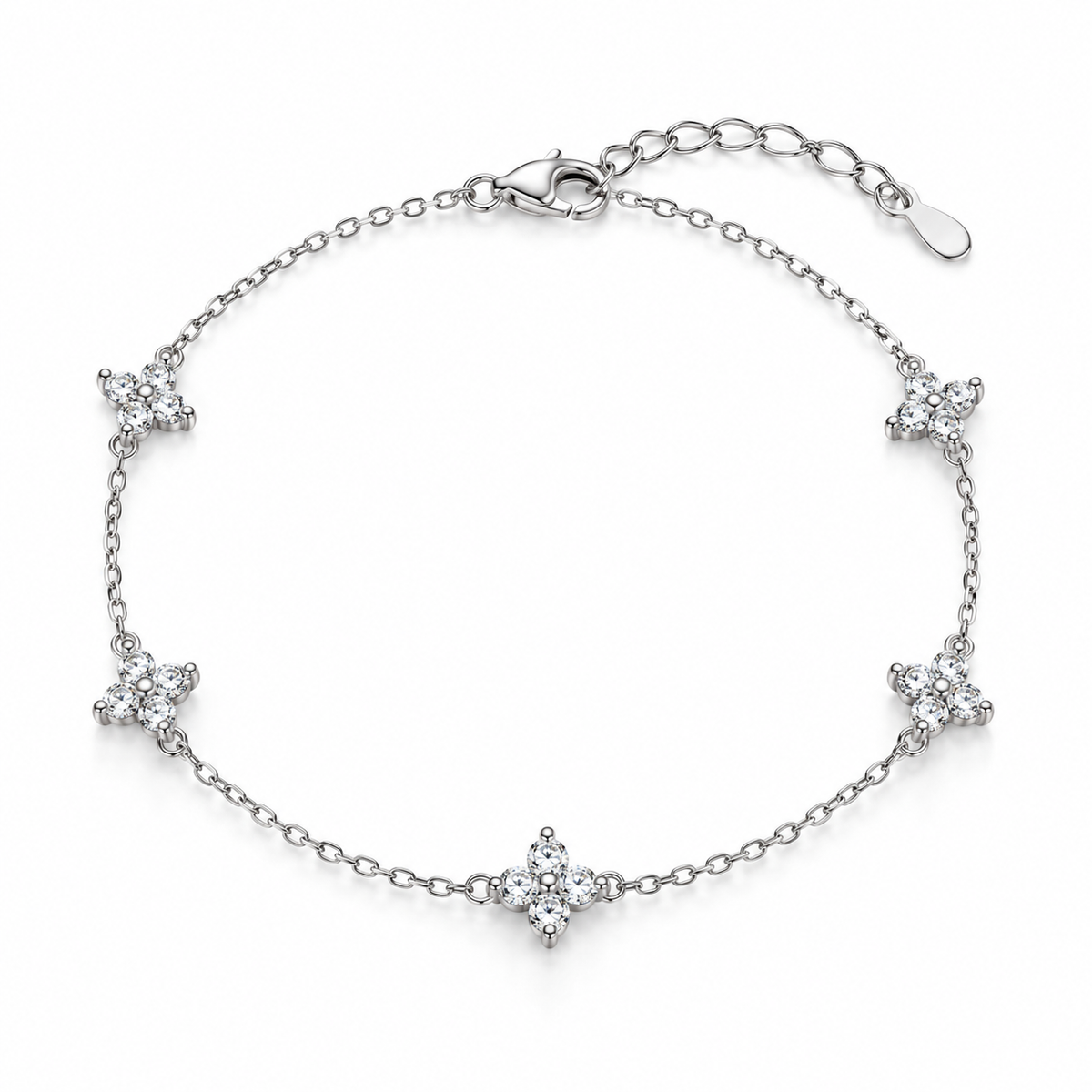 925 Sterling Silver Flower Bracelet - Five Zircon Clover Charm Gold Plated