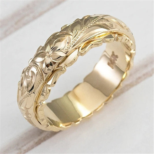 14K Gold Plated Rose Ring - Suspended Engraved Flower Band Women's - AstroVerse™
