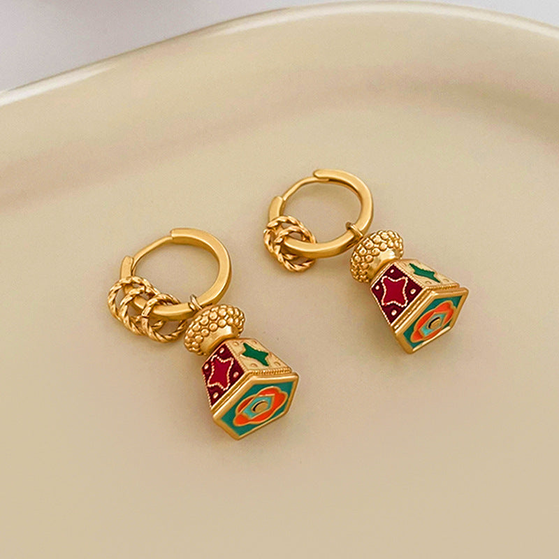Chinese-style retro enamel oil-drip earrings for women by eprolo, featuring a unique vintage design and elegant, high-end jewelry appeal